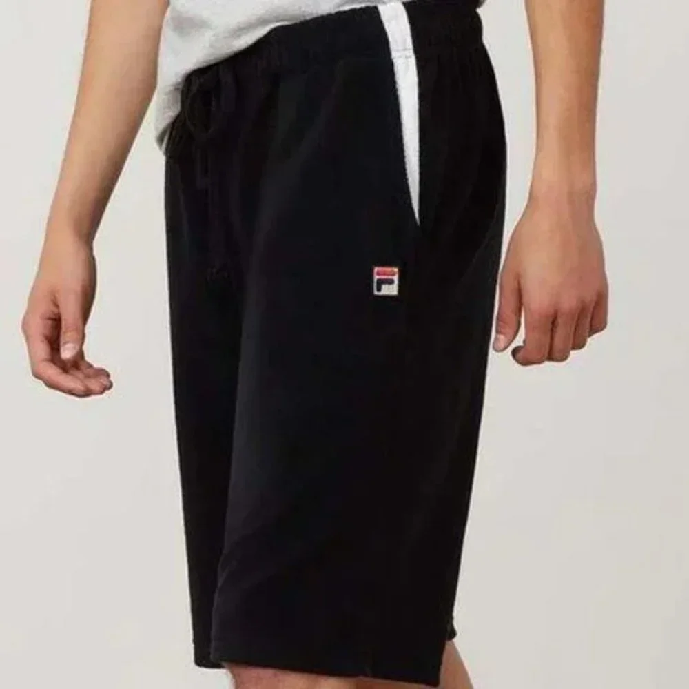 Men's FILA Gabe French Terry Shorts Size Small Black White‎ Drawstring Long NEW